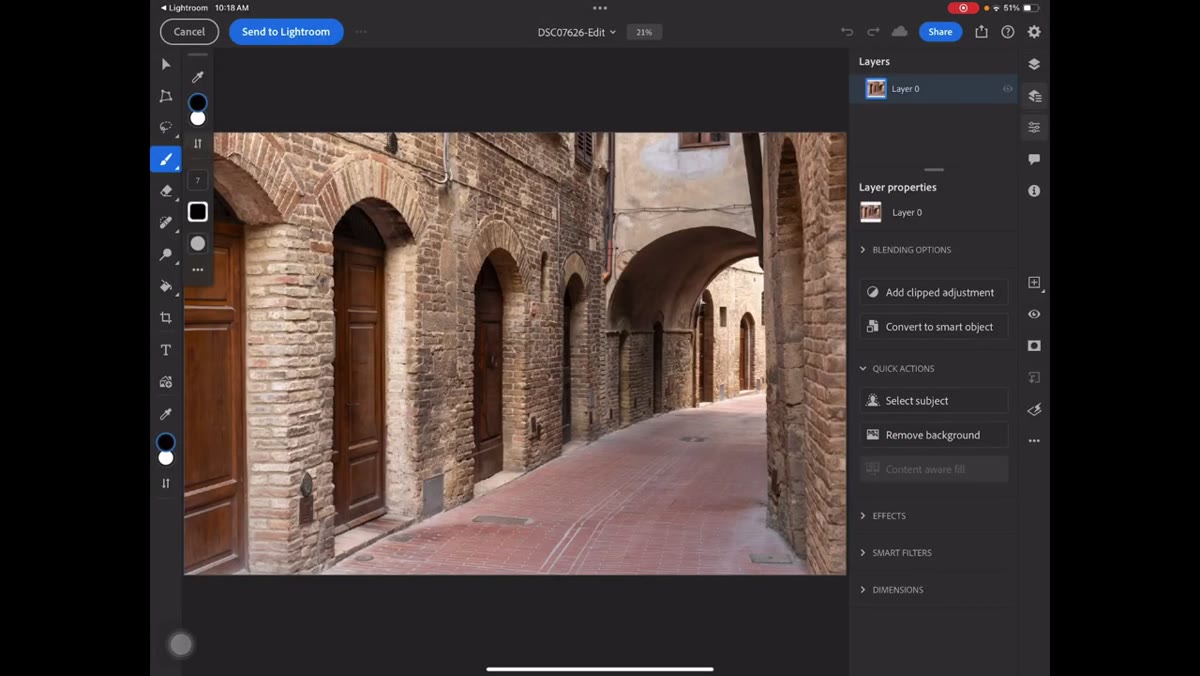 Photoshop iPad interface with photo loaded