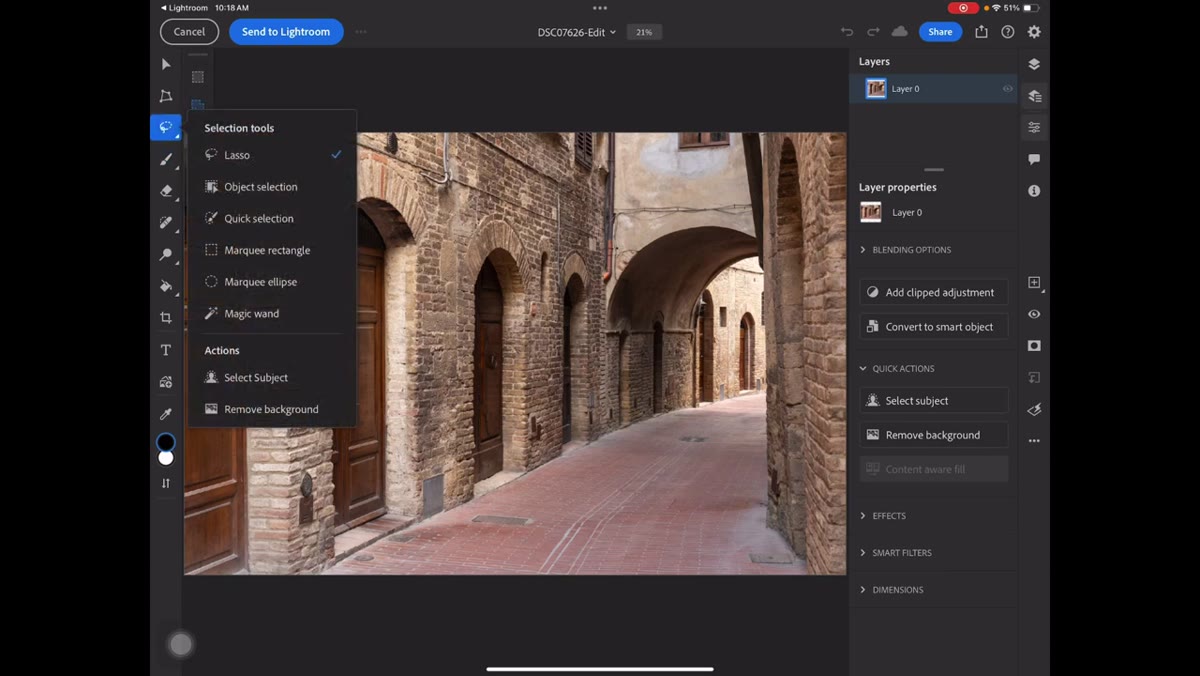 Lasso tool drawing selection in lower portion of image
