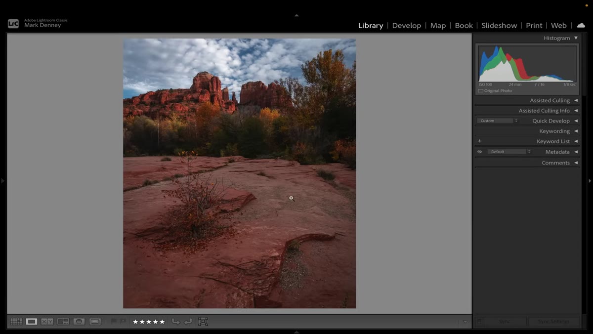 Wide shot of Sedona landscape with flat, even luminance across frame
