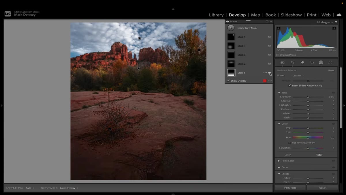 Foreground mask enabled showing significant darkening applied to lower third