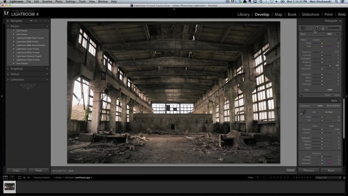 Graduated Filter panel with Clarity at plus 100
