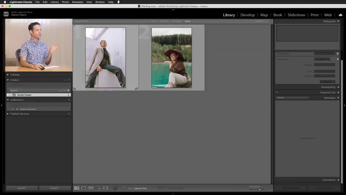Two different photos open in Lightroom&rsquo;s library grid