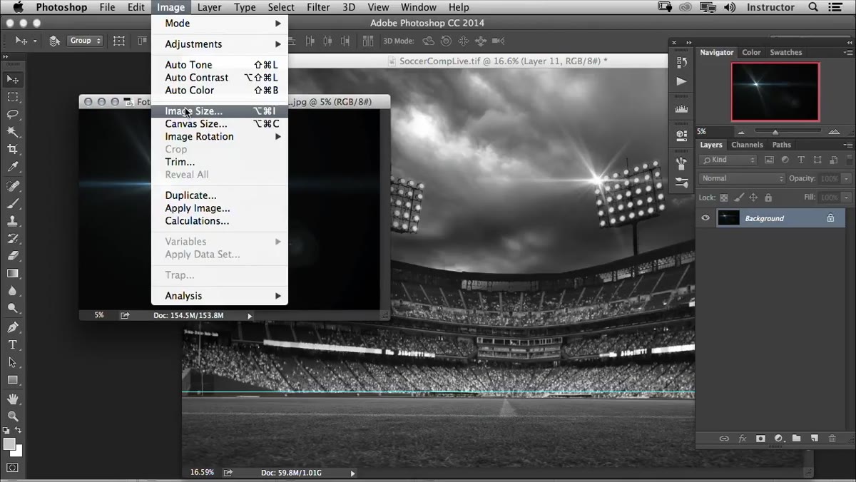 Image Size dialog showing pixel dimensions being reduced