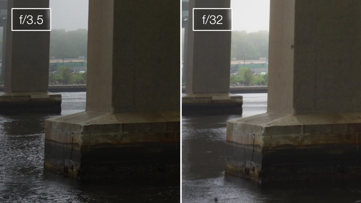 caption: Side-by-side image comparisons across multiple cameras showing diffraction softness